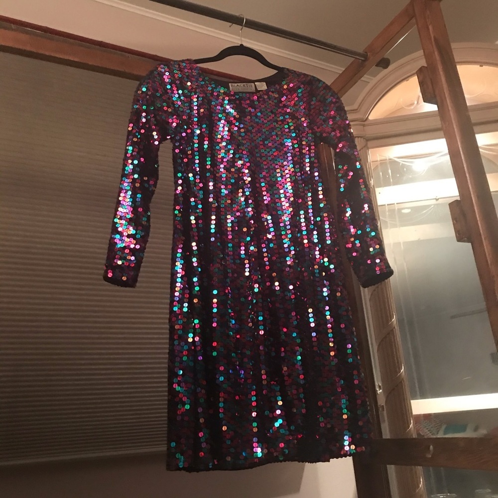 Vintage Black Tie Oleg Cassini Sequin Cocktail Party Dress